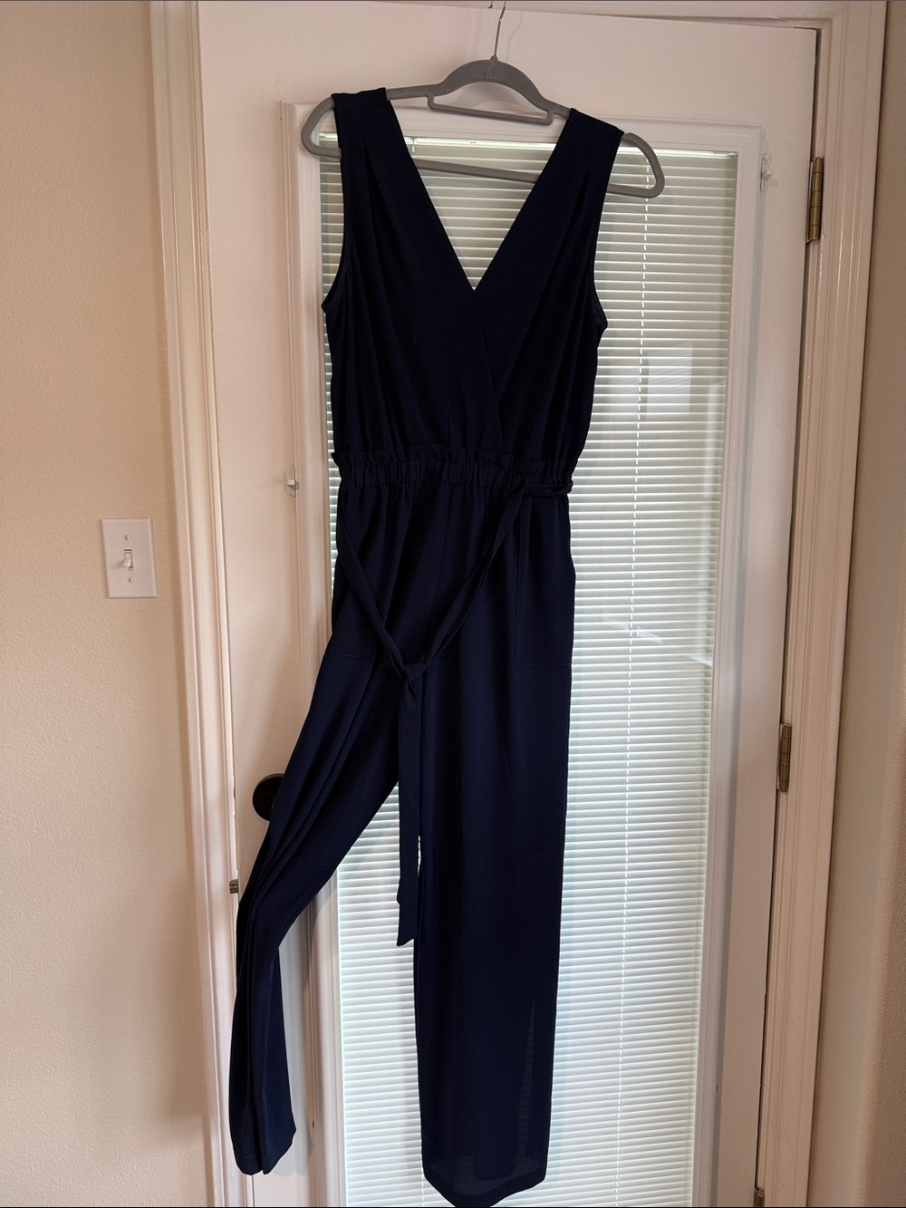 Monteau Los Angeles - Sleeveless V-Neck Navy Jumpsuit with Waist Tie